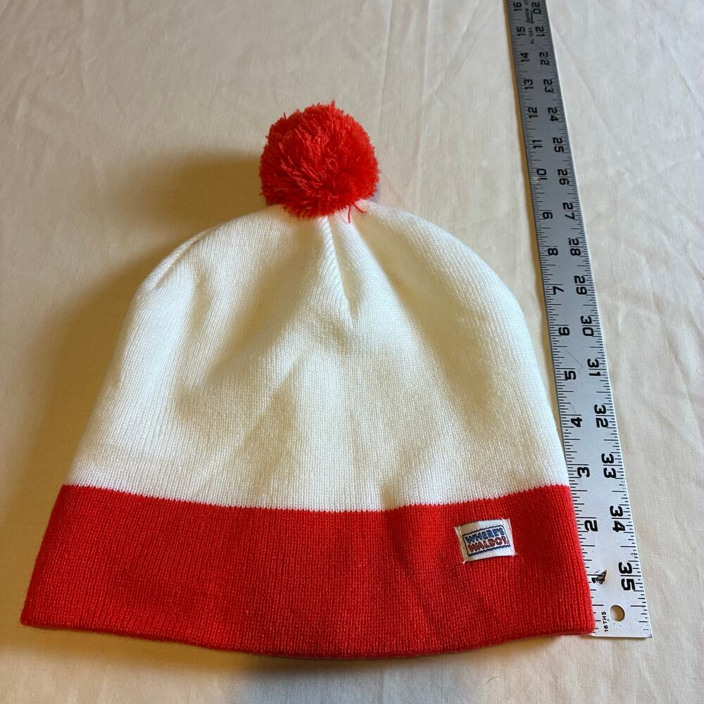 Where's Waldo Red White Pom Beanie Hat One Size Licensed Character Winter Cap